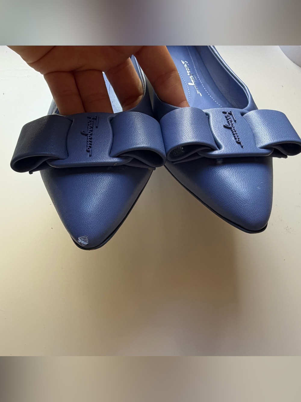 Ferragamo Viva Ballerina Cornflower Blue Leather Flats Size 6 - Picture 4 of 14